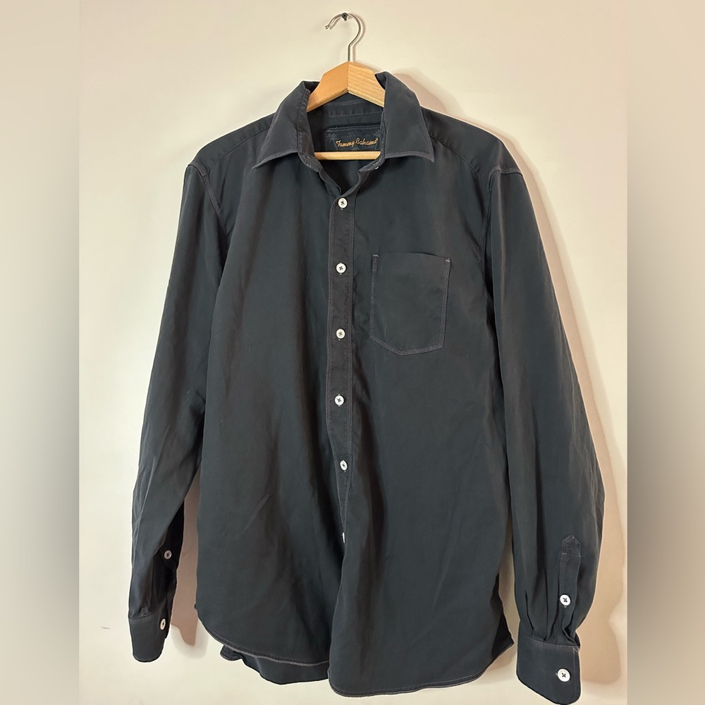 Tommy Bahama Men's Large Dark Blue Long Sleeve Button Down Shirt With Pocket